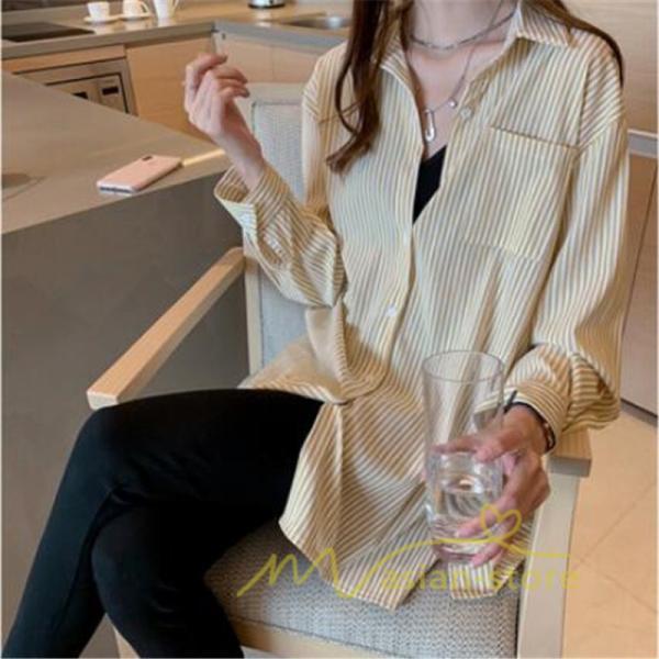 在庫ある | 短納期シャツレディースブラウス ビジネスカジュアルゆったりシャツトップス フォーマルシャツ オフィスブラウス ストライプ 薄手 通学通勤 春夏衣装 着痩せ