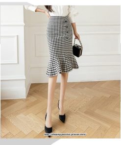 スカート | マーメイドニットレディース ひざ丈 チェック柄 おしゃれ かわいい レディース ボトムス 2022年秋冬 ニット きれい