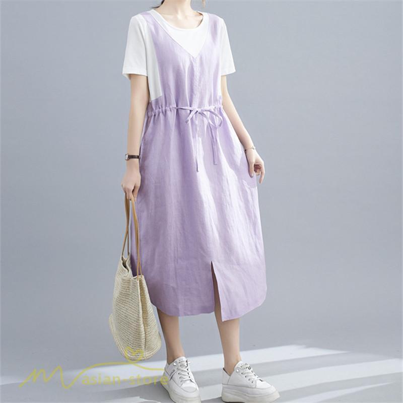 マキシ | ワンピース ロングワンピース レディース 重ね着 半袖ワンピース 切り替え 20代 30代 無地 上品 カジュアル 50代 40代 体型カバー Aラインワンピース 着痩せ