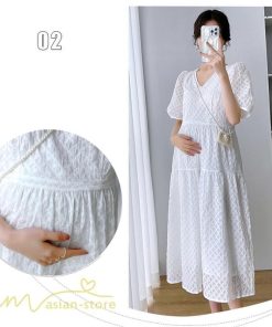 ワンピース | マタニティレディース 着痩せ 韓国風 夏新作 マタニティウェア 上品 カジュアル Vネック 産前産後 上品 サマーワンピース マタニティ ひざ下丈