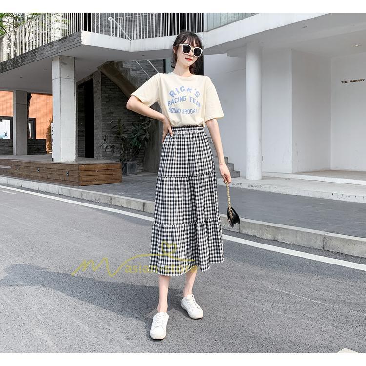 スカート | チェック柄 ロング丈 フレア ボトムス レディース おすすめ おしゃれ ブラック フリーサイズ カジュアル お出かけ 通勤通学 着痩せ 20代30代40代50代