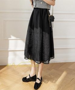 送料無料SALE | スカート 夏 Aラインスカート 切り替え 無地 ウエストゴム 膝下丈 ハイウエスト ミモレ丈 裏地付き プリンセス 可愛い 30代40代 サマー 女っぽい 軽量 ふんわり