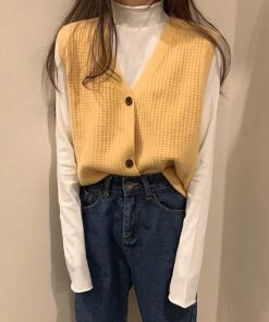 ニット・セーター | ジレ 開襟セーター ニットトップス おしゃれ Vネック 秋冬 ノースリーブ ニットベスト 袖なし 重ね着 レディース