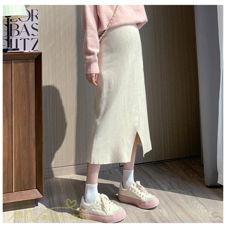 スカート | レディース マタニティウェア ロング丈 秋 冬 2022新作 妊婦服 裾口スリット 体型カバー ママ 産前 産後 ウエスト調整 マタニティきれいめ