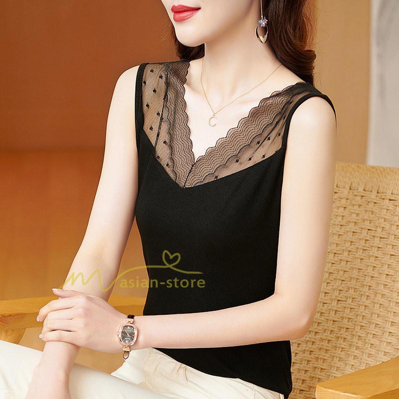 キャミソール タンクトップ | タンクトップ レディース 春夏 インナー トップス ノースリーブ Vネック Vネックタンク レース付き カシュクール 上品 お出かけ 20代30代40代50代 快適 ママ