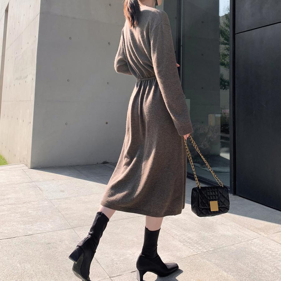 ワンピース | キーネック 大人 おしゃれ ロングワンピ 秋冬 シンプル 上品 ニットレディース セーター暖かい