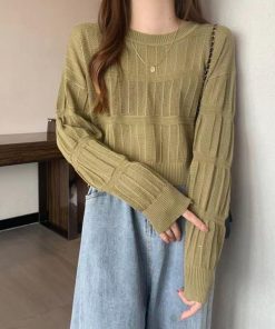 透かし編みトップス | 透かし編み 長袖ニットトップス 韓国風