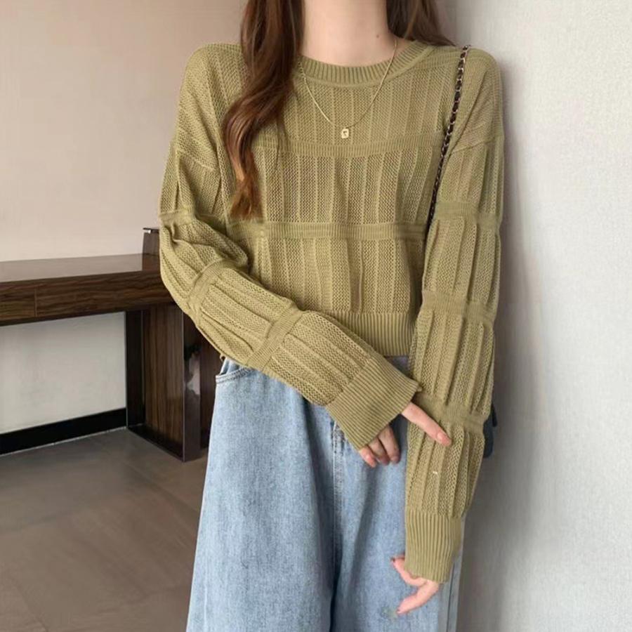 透かし編みトップス | 透かし編み 長袖ニットトップス 韓国風