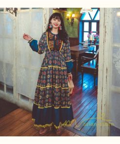 マキシ | ワンピース レディース 春夏 マキシワンピース 長袖ワンピース 綿麻 無地 Aライン フレアワンピース ハイウェスト エスニック ボヘミア風 ロング リゾート