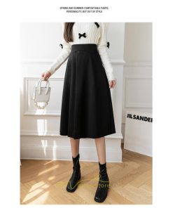 スカート | レディース 無地 ロング丈 ミモレ丈ハイウエスト ウエストゴム Aライン 着痩せ 脚長効果 通勤 就活 オフィス エレガント 日常 OL 上品 ビジネス
