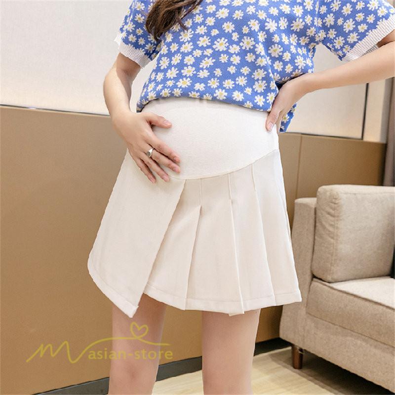 スカート | マタニティ ショート丈 レディース プリーツ 無地 マタニティ夏 サマーカジュアル 産前産後 着痩せ マタニティウェア 通気性 上品