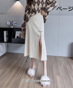 スカート | ニットレディース ボトムス  ロング 秋冬 40代 50代 暖か コーデ 送料無料 スリット 着痩せ 韓国ファッション セクシー ハイウエスト Aライン