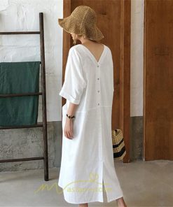 マキシ | ワンピース レディース 夏ワンピース 綿麻 五分袖 体型カバー 着痩せ 韓国風 30代 40代 50代 Vネック 通勤 OL デート キレイめ 新作 2022 お出かけ おしゃれ