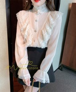 シャツ・ブラウス | ブラウス トップス プリーツ オフィスカジュアル 通勤 ハイネック レディース 韓国 ファッション レース 通学 着痩せ エレガント カジュアル 20代30代40代 2022