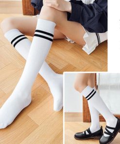 ストール | レディース 2本ライン 通学 ボーダー 靴下 無地 ロングソックス 靴下 綿 ハイソックス
