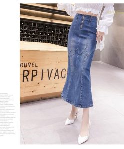 スカート | デニムマーメイド ロング上品 スタイリッシュ ボトムス オシャレ 細身 タイトハイウエスト 夏コーデ 春秋コーデ ハイストレッチ