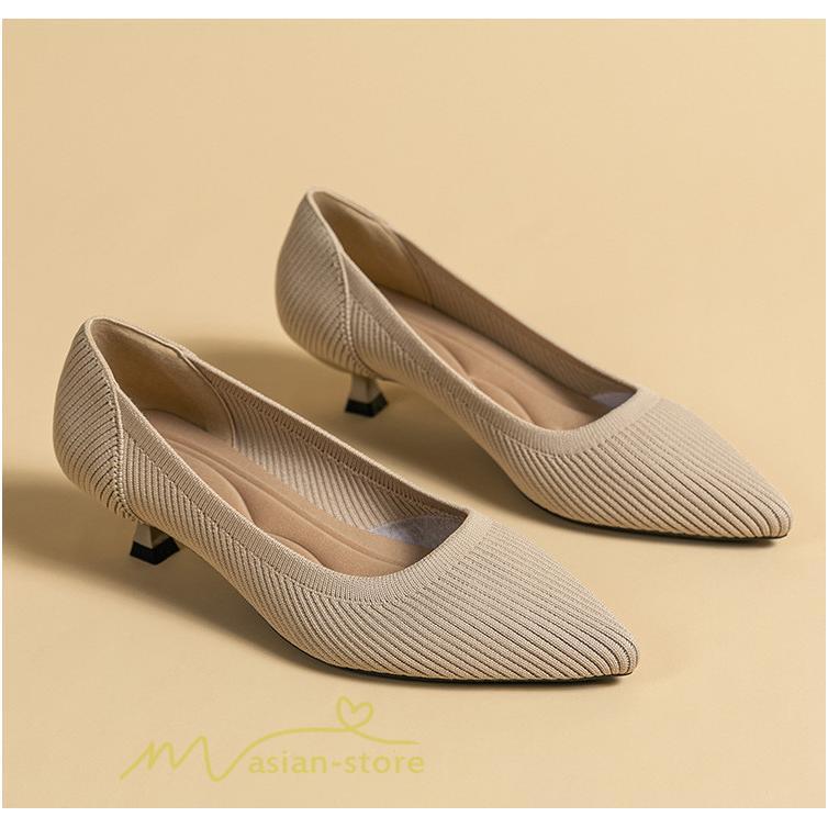 パンプス | ニット26.5cm 大きいサイズレディース 靴 9カラー リブニット 無地 柔らか 歩きやすい スリッポン 履きやすい 痛くない 走れる