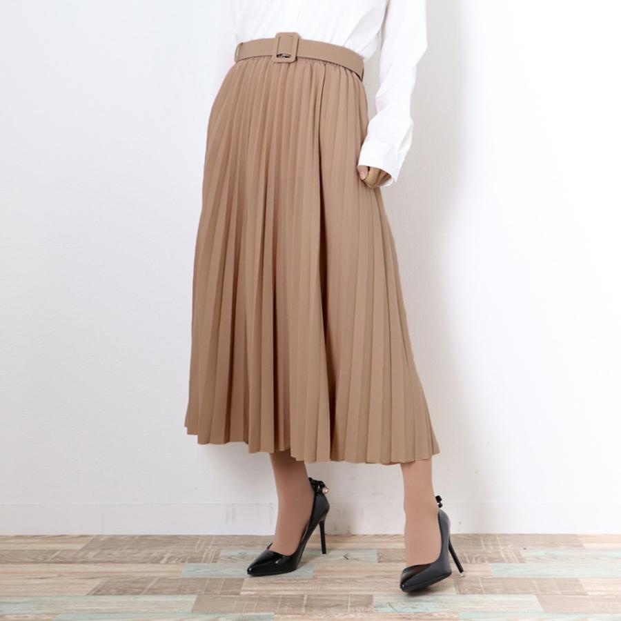 フレアスカート | レディース プリーツスカート 大人 ロング フレアスカート ミモレ丈スカート ベルト付き