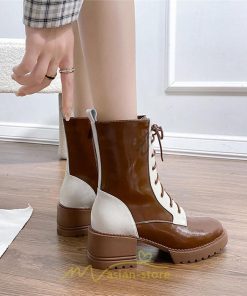 ショートブーツ | ブーツ レディース 編み上げブーツ 編み上げ ミドルブーツ 春 疲れない 靴  厚底 春ブーツ ブラウン ショート 緩め 二次会 パーティー 旅行 通勤 黒 歩きやすい