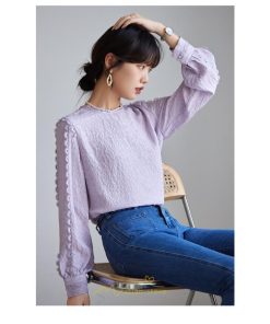シャツ・ブラウス | ブラウス 秋 秋服 レディース 無地 長袖 ゆったり シンプル トップス 丸襟 上品 フェミニン 高品質 高級感 50代 30代 紫 40代 20代