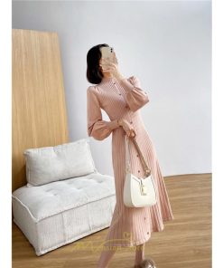 ニットワンピース | レディース 冬 きれいめ ニットフレア ロング おしゃれ ハイネック パフスリーブ 着痩せ エレガント おしゃれ フェミニン 送料無料 可愛い