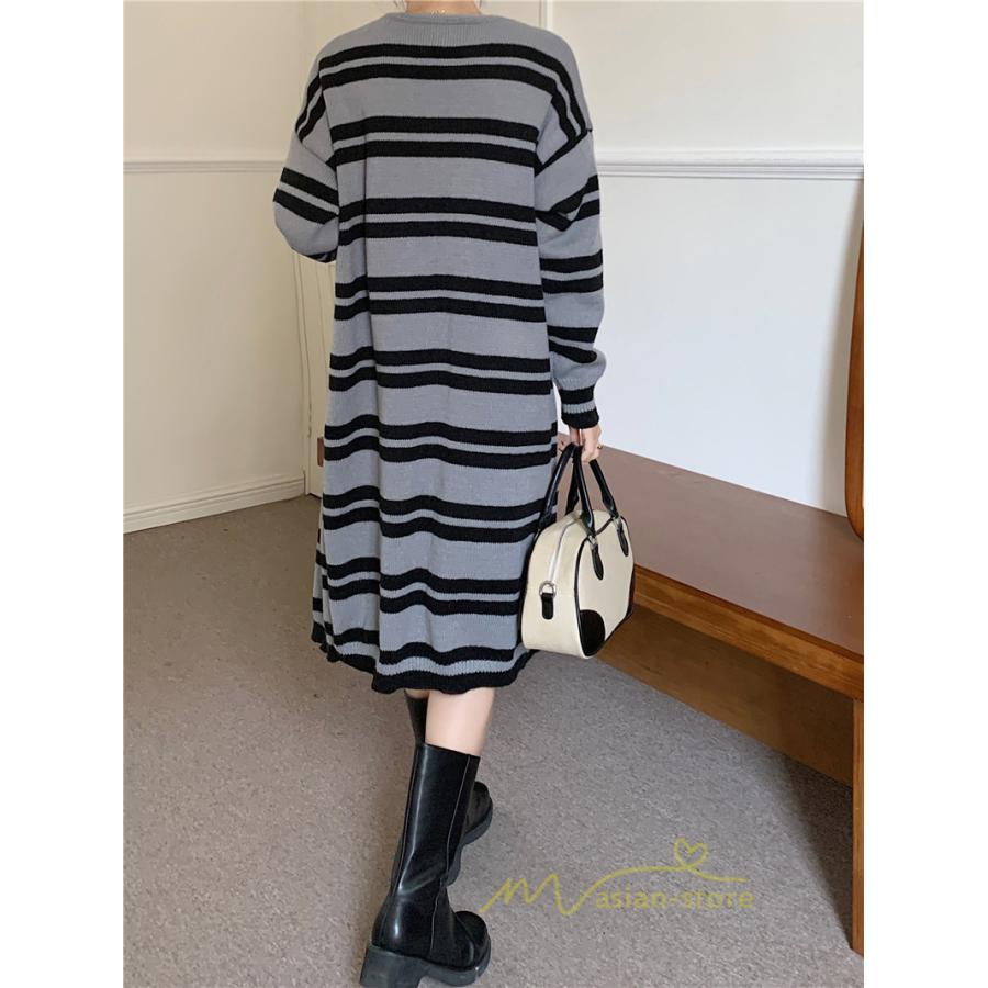 カーディガン | ロングニット2022秋冬 レディース アウター ボーダー 羽織り 長袖 ニット ニットカーデ セーター 大人 通学通勤 20代40代