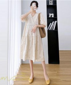 ワンピース | マタニティレディース 着痩せ 半袖 サマーマタニティウェア 上品 Aライン ゆる大きいサイズ お出かけ 韓国風 Vネック 妊婦服