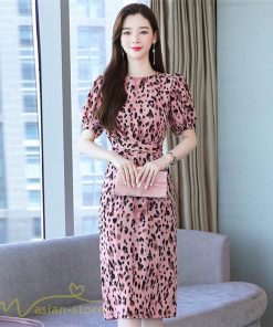 ミディアム | ワンピース レディース 着痩せ サマーワンピース 上品 カジュアルワンピース 上品 大きいサイズ 夏服 レオパード 20代 40代 30代 ミディアムワンピース 膝丈