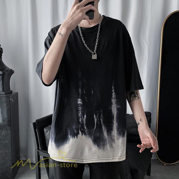 Tシャツ | カットソー メンズ 半袖 ゆったり カジュアル 半袖トップス サマー 夏新作 クルーネック 絞り染め おしゃれ ストリート カッコウイイ コットン