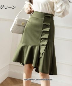 スカート | レディース ミモレ丈 ひざ丈 膝丈 マーメイドフリル オシャレ Aライン キレイめ 着痩せ フェミニン 通学 可愛い 秋服 落ち感 通勤