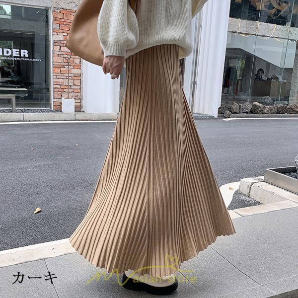 スカート | レディース プリーツ秋 冬 ロング マキシ 落ち感 ウエストゴム ハイウエスト ニット 秋冬コーデ あったか きれいめ おしゃれ カジュアル