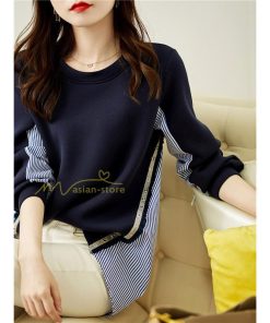 ｔシャツ・カットソー | トレーナー レディース 春秋 トップス シャツ 切り替え カワイイ 長袖 Tシャツ 前後差 ゆったり 20代30代 重ね着風 レイヤード 大人 無地 女の子 ストライプ