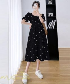 ワンピース | マタニティスカート レディース 着痩せ Aライン半袖 スクエアネック 薄手 夏新作 膝丈 妊婦服 柄 ポケット 産前 マタニティウェア 夏服
