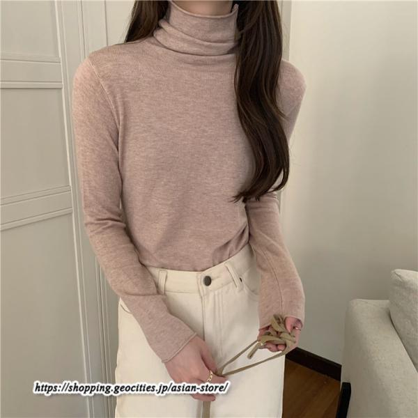 ニット・セーター | カットソー ニット レディース ハイネック 長袖 秋冬 春 トップス スリム ストレッチ インナー 無地 プルオーバー 通学通勤 長袖ニット 着痩せ 長袖カットソー