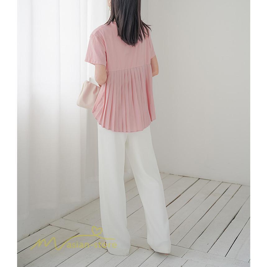 tシャツ・カットソー | Tシャツ レディース 春 夏 秋 Tシャツ 半袖 ブラウス かわいい プリーツTシャツ 無地 半袖 ゆったり 20代 きれいめ 40代 カットソー シンプル 韓国風 30代