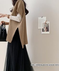 ニット・セーター | ニット レディース セーター 秋冬 春 トップス マント ポンチョ 重ね着風 大人 無地 ニットセーター 上品 サイドスリット プルオーバー ゆったり カジュアル