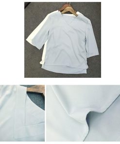 シャツ・ブラウス | シャツブラウス レディース シャツ 五分袖 Vネック 無地 トップス カットソー 可愛い 大人 30代 40代 50代 フォーマル ピンク 白 ブルー オフィス