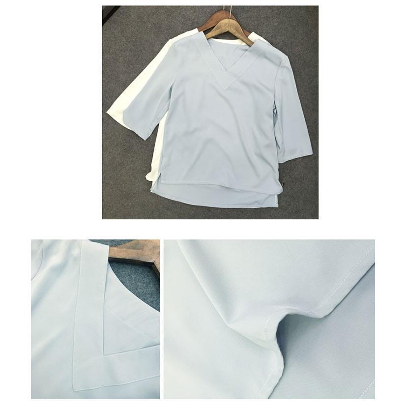 シャツ・ブラウス | シャツブラウス レディース シャツ 五分袖 Vネック 無地 トップス カットソー 可愛い 大人 30代 40代 50代 フォーマル ピンク 白 ブルー オフィス