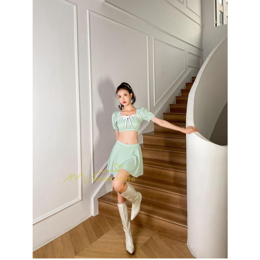 水着 | レディース ワンピース型 体型カバー 温泉2点セット 水着セット セクシー お洒落 可愛い 20代30代40代 無地 セパレート 韓国ファッション 着痩せ