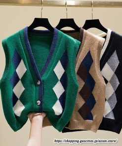 ベスト | ニットレディース トップス Vネック タンクトップ ノースリーブ 袖なし インナー ニット セーター レイヤード風 20代30代 女ニット 重ね着風