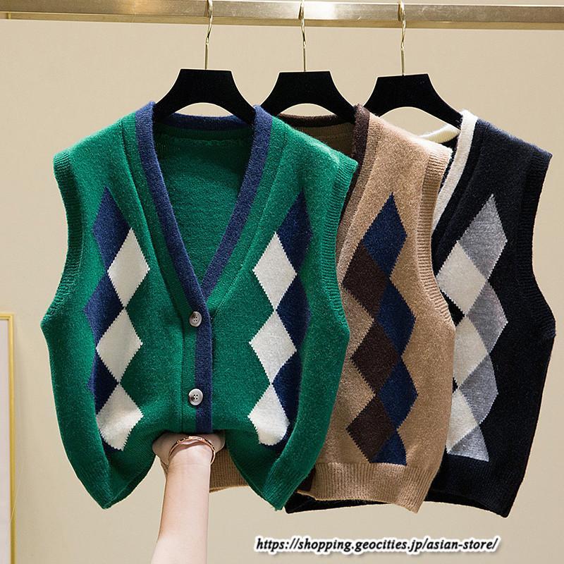 ベスト | ニットレディース トップス Vネック タンクトップ ノースリーブ 袖なし インナー ニット セーター レイヤード風 20代30代 女ニット 重ね着風