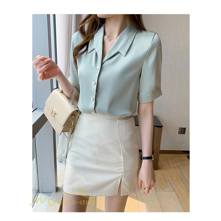 シャツ・ブラウス | シャツ Tシャツ ブラウス レディース 無地 半袖 春 夏 トップス 秋 Vネック フォーマル オフィス 可愛い おしゃれ カジュアル サマー トップス 秋 半袖シャツ