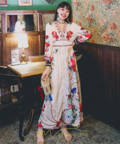 マキシ | マキシワンピース レディース ロング丈 大人 ワンピ 花柄 夏秋 Vネック カジュアル 着やせ きれいめ 撮影 人気 二次会 パーティー 通気 ゆったり 夏秋服