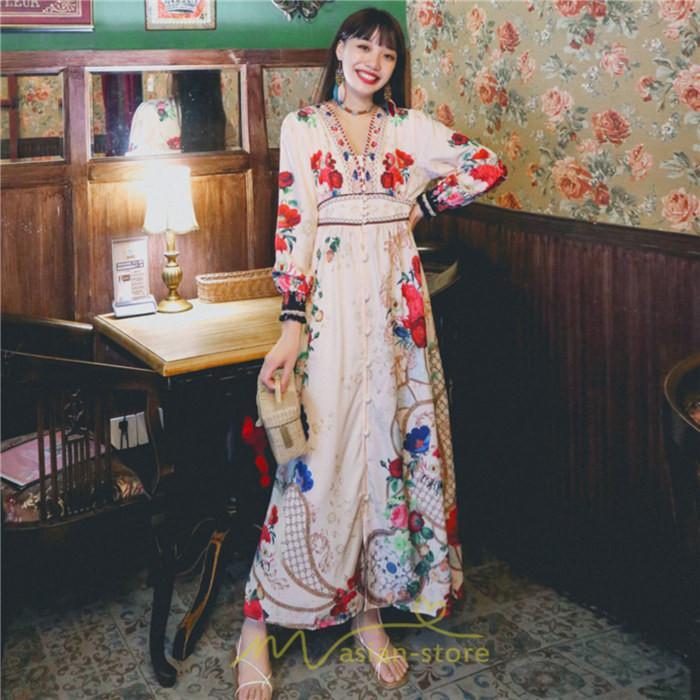 マキシ | マキシワンピース レディース ロング丈 大人 ワンピ 花柄 夏秋 Vネック カジュアル 着やせ きれいめ 撮影 人気 二次会 パーティー 通気 ゆったり 夏秋服