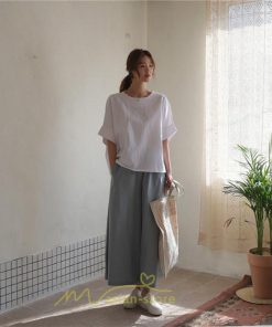 シャツ・ブラウス | ブラウス トップス ｔシャツ 半袖 レディース 体型カバー  シャツ L XL 20代 30代 40代 ママ 50代 60代 大人 丸首 ファッション 新作 夏服 無地 綿麻 ゆったり