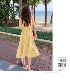 ミディアム | Aラインワンピース レディース 半袖 ロングワンピース ドールカラー ガーリー バイカラー きれいめ カジュアル ファッション 着痩せ 30代 20代 女性着 半袖