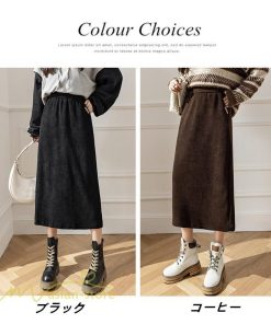 スカート | Aライン秋冬コーデ ウエストゴム カジュアル 20代 30代 着痩せ 秋 冬 ひざ下丈 パイル地 OL 40代 ポケット ビジネス 50代 裾口スリット