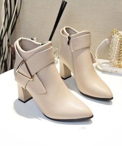 パンプス | ポインテッドトゥ ショートブーツ レディース チャンキーヒール ブーツ サイドファスナー ブーティ 太ヒール 歩きやすい