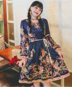 ミニ丈 | ワンピース ひざ丈 膝上 白 青 レトロ風 花柄 かわいい 着映え 着痩せ 長袖 ゆったり 大人っぽ 普段使い 旅行 きれいめ リゾート お出かけ 部屋着  SNS映え