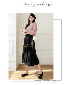スカート | プリーツロングミモレ丈 Aラインウエストゴム ハイウエスト 秋冬 無地 ゆったり 大人 通学通勤 プリーツ エレガント